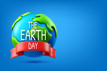 The Earth day concept. Vector illustration with the globe and ribbon. 3d vector banner with copy spaceのイラスト素材