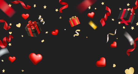 Confetti and ribbons, gift boxes and hearts. Happy Valentanes day cardのイラスト素材