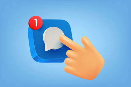 Hand pressing blue button with new message icon. 3d vector illustrationのイラスト素材