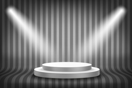 Abstract gray interior with stripes on the wall. Design product template. 3d vector mockupのイラスト素材