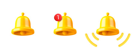 Golden shining notification bell 3d vector icons clipart isolated on white backgroundのイラスト素材