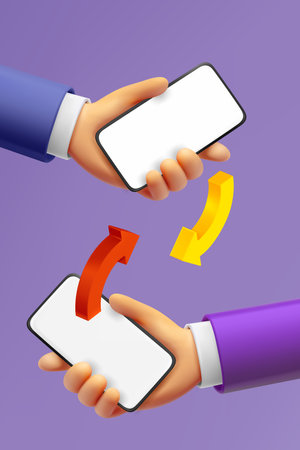 information exchange with two smartphones. 3d vector illustrationのイラスト素材