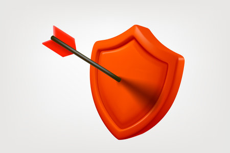 Red shield with arrow isolated on white background. 3d vector clipartのイラスト素材