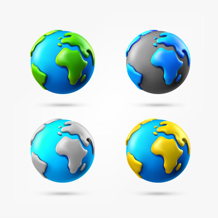 Vector clipart of the Earth with different colors isolated on white background. 3d vector collectionのイラスト素材