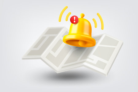 Paper map with ringing bell. Vector 3d illustrationのイラスト素材