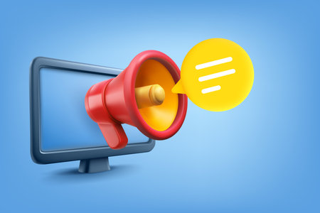 loudspeaker with speech bubble. Announcement concept. 3d vector illustrationのイラスト素材