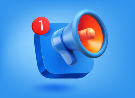 Announcement app concept. 3d vector mobile application icon with notificationのイラスト素材
