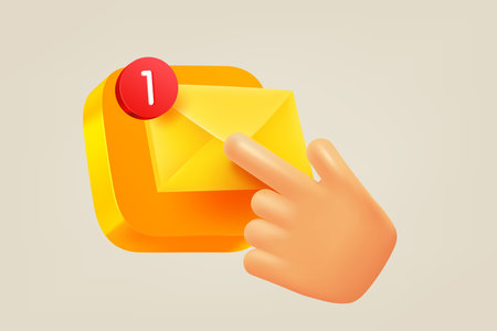 Hand pressing button with new message. 3d vector illustrationのイラスト素材