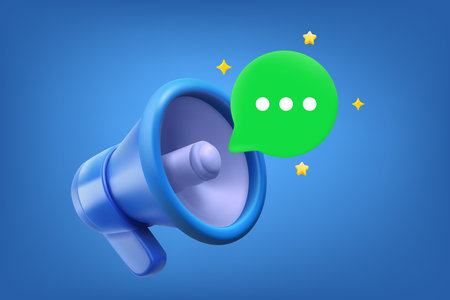 Bullhorn with speech bubble. Announcement concept. 3d vector illustrationのイラスト素材
