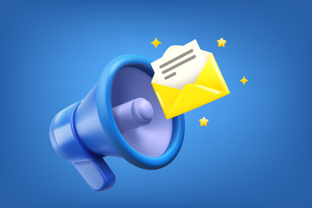 Bullhorn with the letter. Announcement concept. 3d vector illustrationのイラスト素材