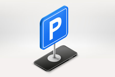 Parking application on smartphone. 3d vector illustrationのイラスト素材