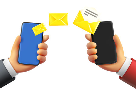 Sending letter concept with two smartphones. 3d vector illustrationのイラスト素材