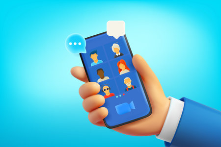 Video conference with team via modern smartphone. 3d vector illustrationのイラスト素材