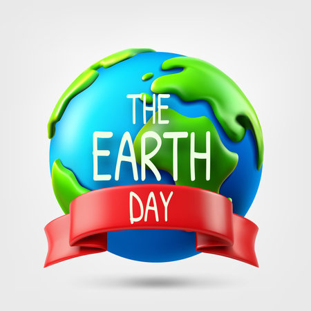 The Earth day concept. Vector illustration with the globe and ribbon. 3d vector illustrationのイラスト素材