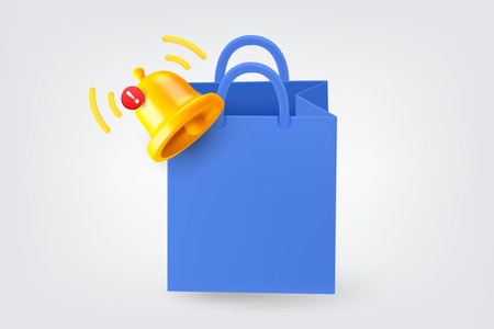 Shopping bag with notification bell. 3d vector illustrationのイラスト素材
