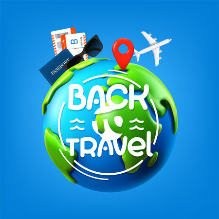 Back to travel concept. 3d vector banner with lettering inscriptionのイラスト素材