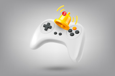 Gamepad and notification bell. 3d vector illustrationのイラスト素材