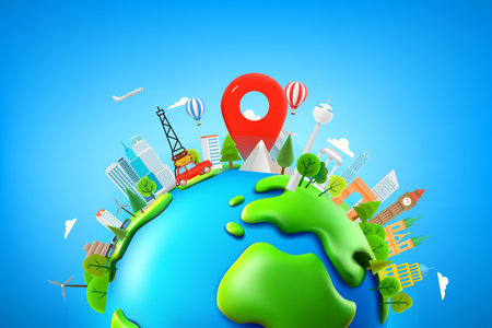 Travel concept with different vehicles. 3d vector illustrationのイラスト素材