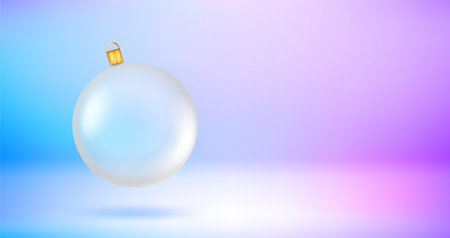 Christmas bauble on holographic background. Vector 3d banner with copy spaceのイラスト素材