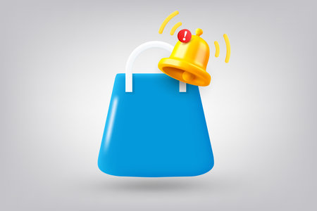 Shopping bag with notification bell. 3d vector illustrationのイラスト素材
