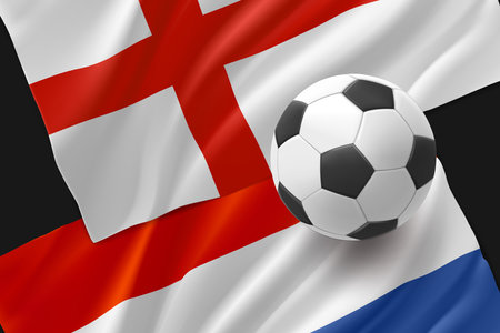 Two national football team match announcement. England vs Romania. 3d vector illustrationのイラスト素材