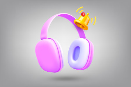 Headphones and notification bell. 3d vector illustrationのイラスト素材