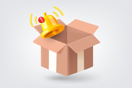Open package box with notification bell. 3d vector illustrationのイラスト素材