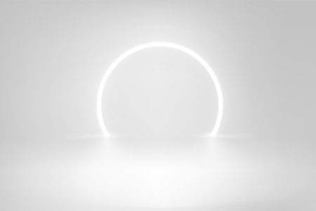 Product design template with circle neon arc. 3d vector showcaseのイラスト素材