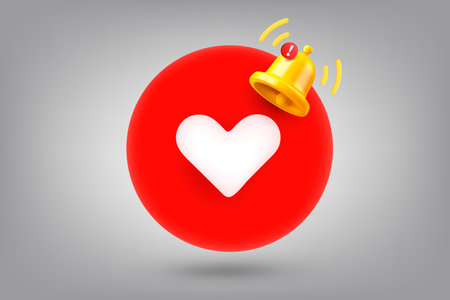 Red heart and notification bell. 3d vector illustrationのイラスト素材
