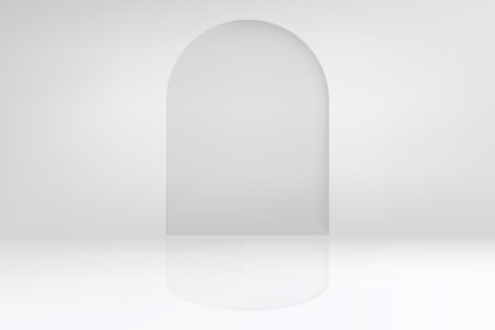 Bright studio with wall and arc. 3d vector background for product designのイラスト素材