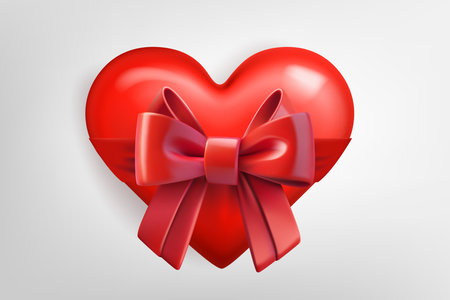Red heart with red bow isolated on white background. 3d vector illustrationのイラスト素材