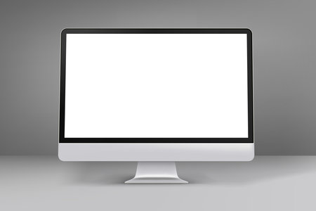 Computer monitor in gray interior. 3d vector mockupのイラスト素材