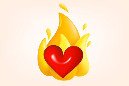 Flaming heart concept. 3d vector illustrationのイラスト素材