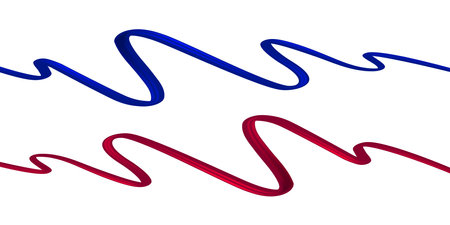 Blue and red wavy ribbons isolated on white background. 3d vector setのイラスト素材