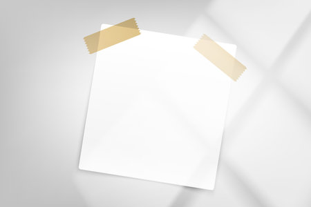 White paper sticker on bright background with window light. 3d vector mockupのイラスト素材