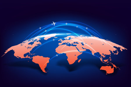 World travel ways concept with shining paths. Vector 3d illustrationのイラスト素材