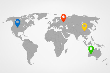 World map with color pins. 3d vector illustrationのイラスト素材