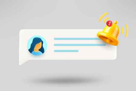 New comment notification with the bell. New message concept. 3d vector illustrationのイラスト素材