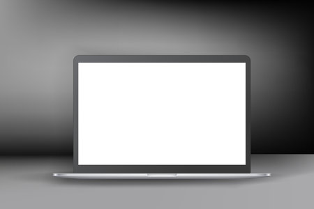 Modern notebook with white screen. 3d vector mockupのイラスト素材