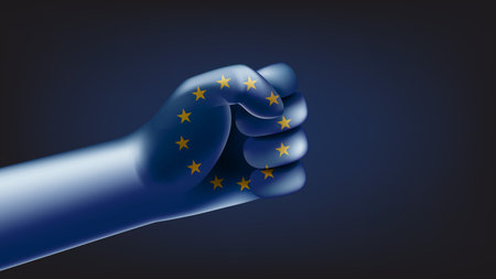 Fist with EU flag. 3d vector illustrationのイラスト素材