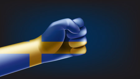 Fist with flag of Sweden. 3d vector illustrationのイラスト素材
