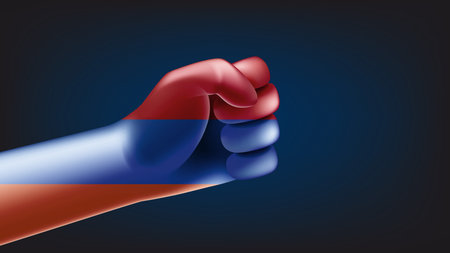 Fist with flag of Armenia. 3d vector illustrationのイラスト素材
