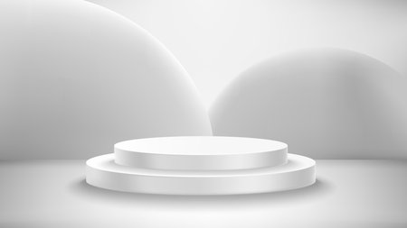 Gray studio with circle podium. Vector 3d illustrationのイラスト素材