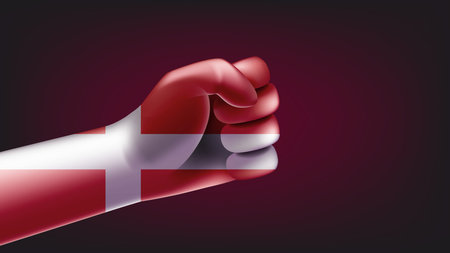 Fist with flag of Denmark. 3d vector illustrationのイラスト素材
