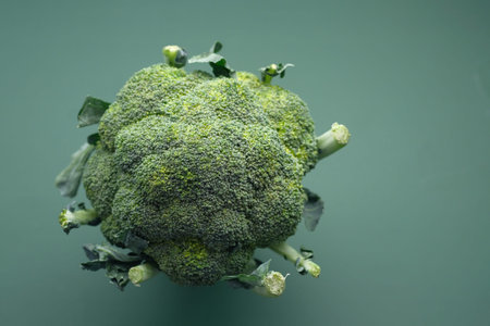 top view of brocoli on green background