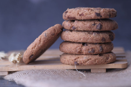 homemade stack of cookies on table, closeup.