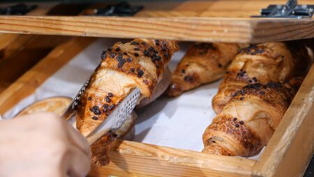 Closeup of bakery food display for sale .の写真素材