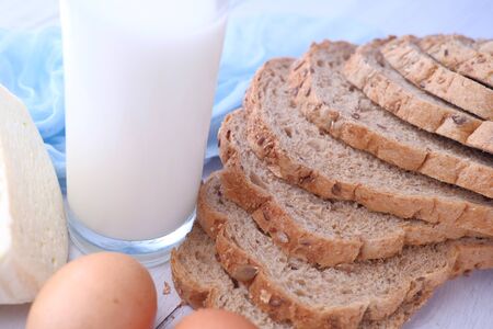 Close up of dairy product on table for morning breakfast .の写真素材