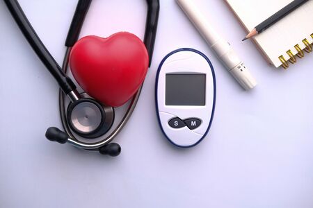 diabetic measurement and stethoscope, top view. の写真素材