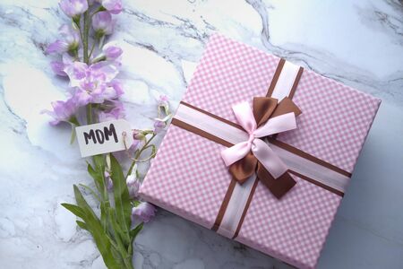 mother day concept with gift box and flower.の写真素材
